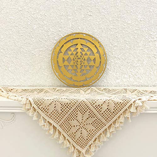 CANDIKO Sacred Geometry Stainless Steel Metal Wall Art Sri Yantra Symbol Decor 12 inch (Gold, Large)