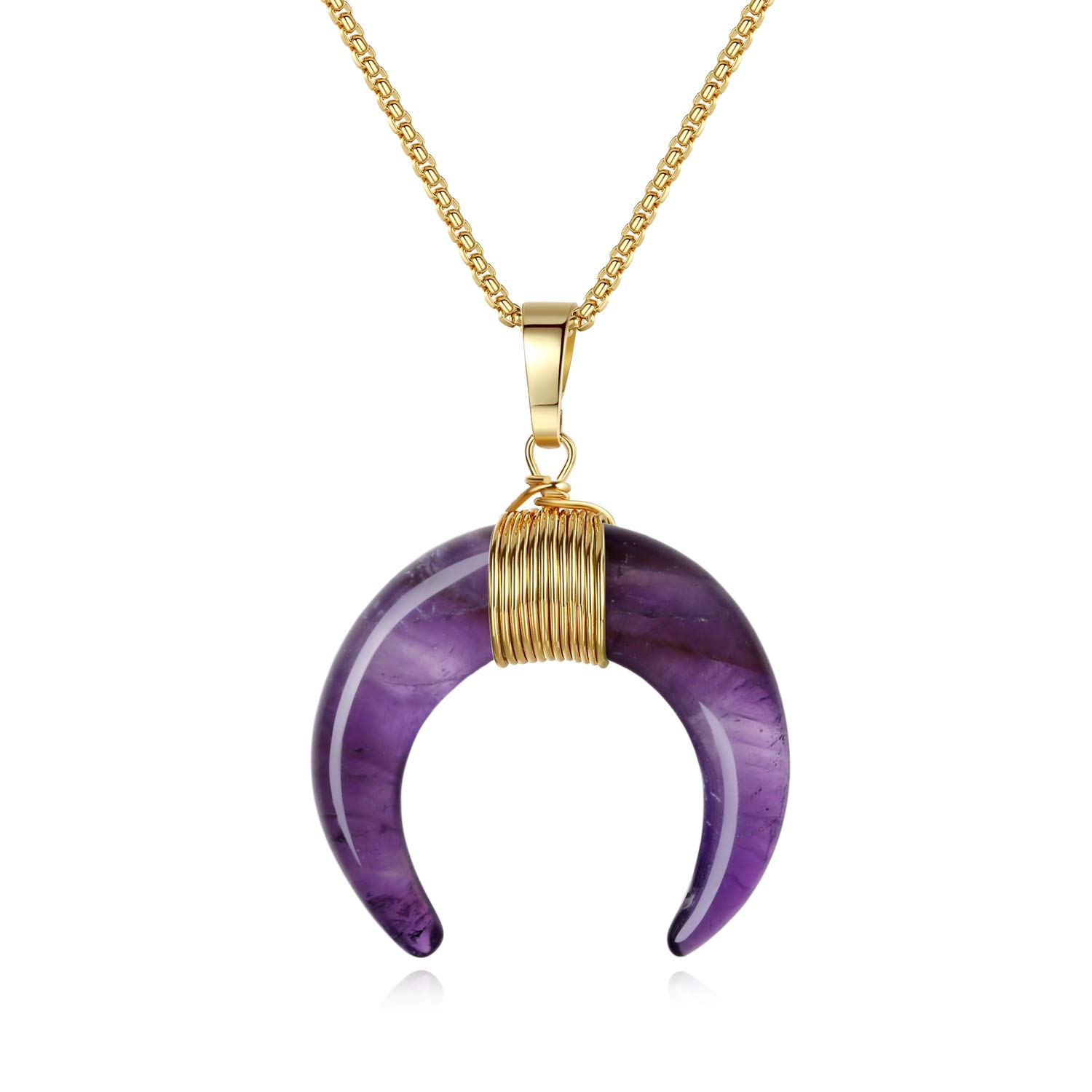 COAI Horn Crescent Moon Birthstone Necklace Amethyst Necklace for Women