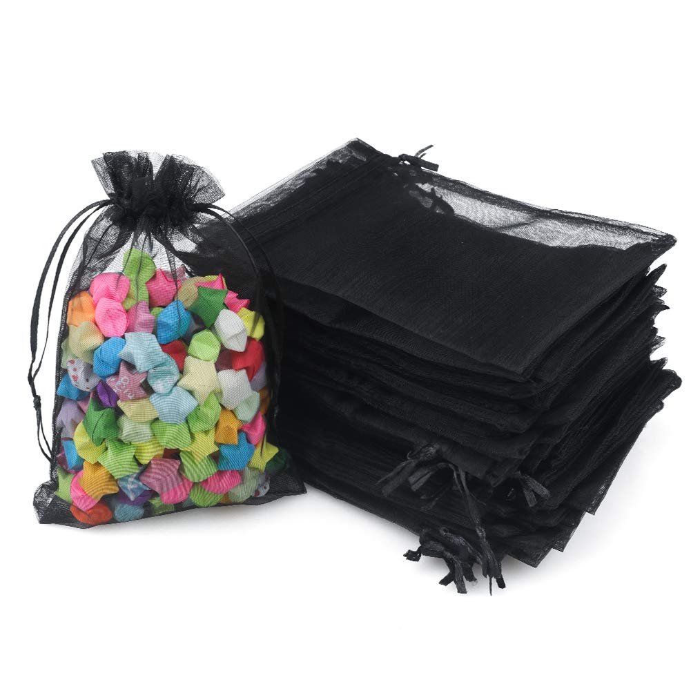jijAcraft 100Pcs Black Organza Bags, 10x15CM Organza Gift Bags, Jeweller Pouches Drawstring Bag, Medium Party Sweet Bag For Wedding, Birthday, Wrapping