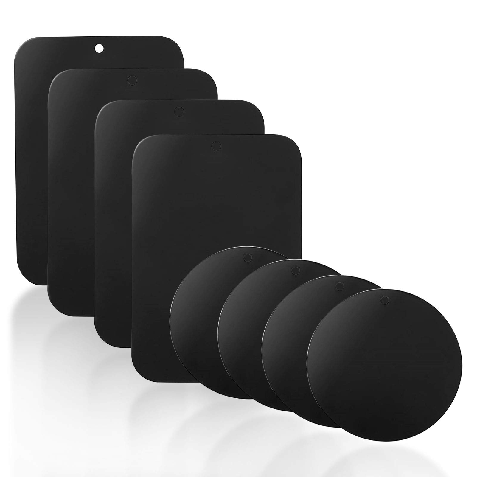 YGKJ 3M Adhesive Metal Plate, 8 Packs Universal Thin Metal Plates Replacement Accessory Kits for Magnetic Car Phone Holder (4 Round and 4 Rectangle) (Dark Black)