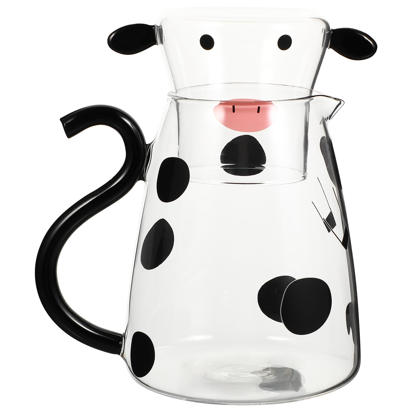 Tomaibaby Bedside Water Carafe Set with Tumbler Glass, 550ML(19Oz) Cow Glass Pitcher Cute Animal Beverage Jug with Lids Hot and Cold Water Drinking Jug for Iced Tea, Juice, Milk, Coffee, Wine