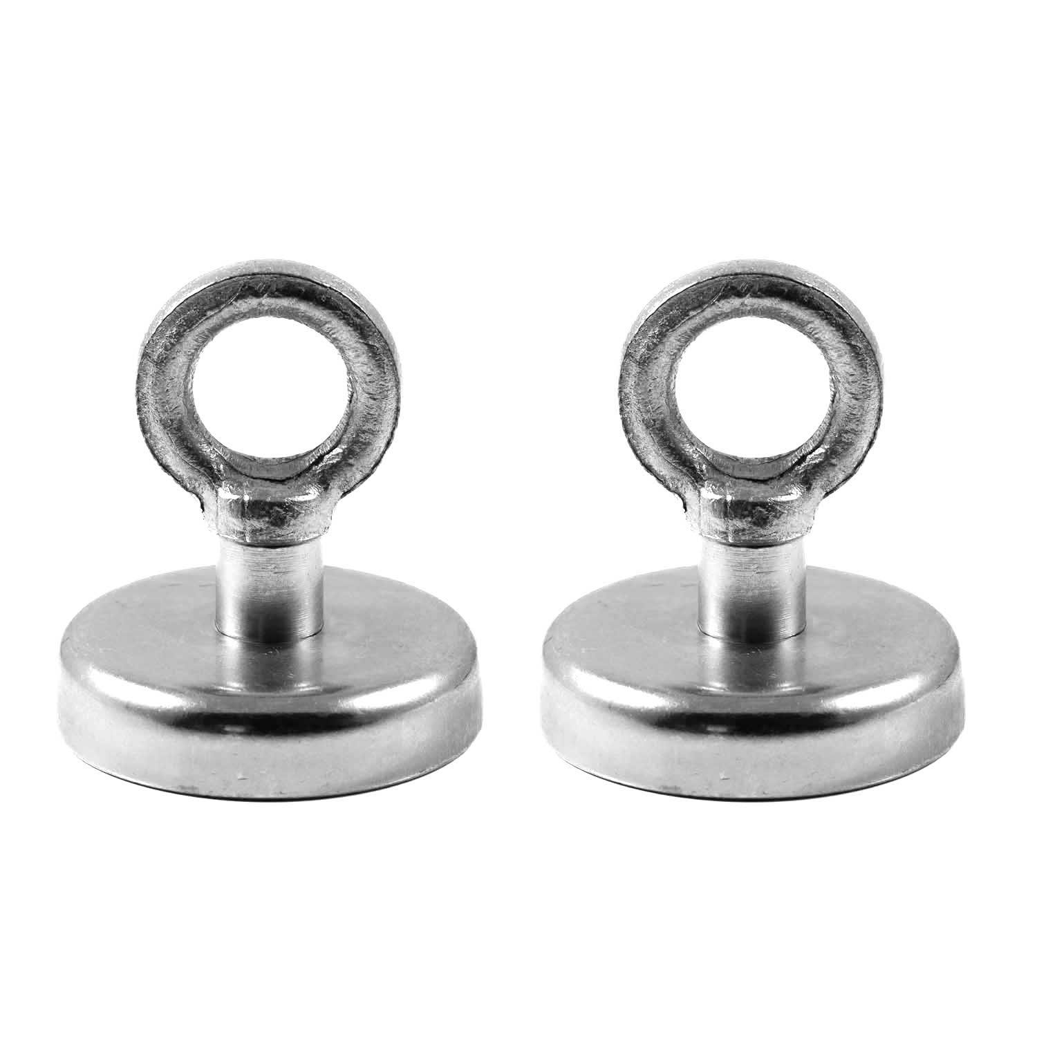 Magnetastico | 2x neodymium N35 eyebolt magnets 48 mm Ø | Holding force 81 kg | Extra strong neodymium pot magnets with eyelet, magnetic eyebolt, galvanised | Clamping magnet & Fishing magnet