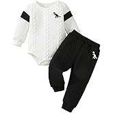 Megeoly Newborn Baby Boy Outfit Knitted Long Sleeve Romper and Pants Set Infant Fall Winter Clothes