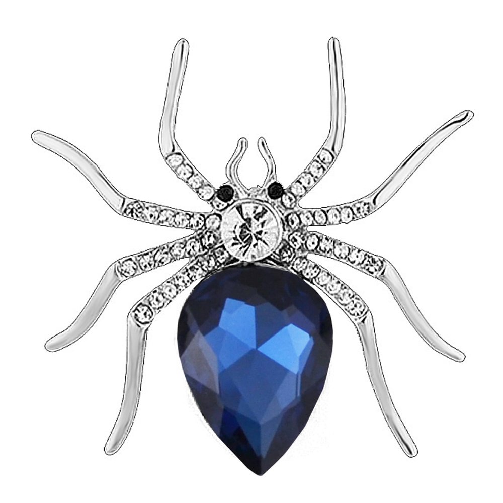 FENGJI Swarovski Elements Spider Crystal Gold and Silver Plated Brooch Pin for Women Ladies Festival Gift (Bule,Purple,white) (Ink Blue)