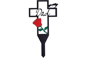 Tugaizi Memorial Grave Marker Metal Cross Plaque Garden Grave Marker Dad Memorial Stake Sympathy Grave for Cemetery Decorations Outdoors Yard Decor, Red Rose, Butterfly