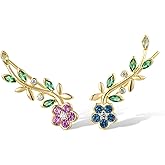 Santuzza 925 Sterling Silver Orchid Earrings Green Spinel Leaf Stud Earrings For Women