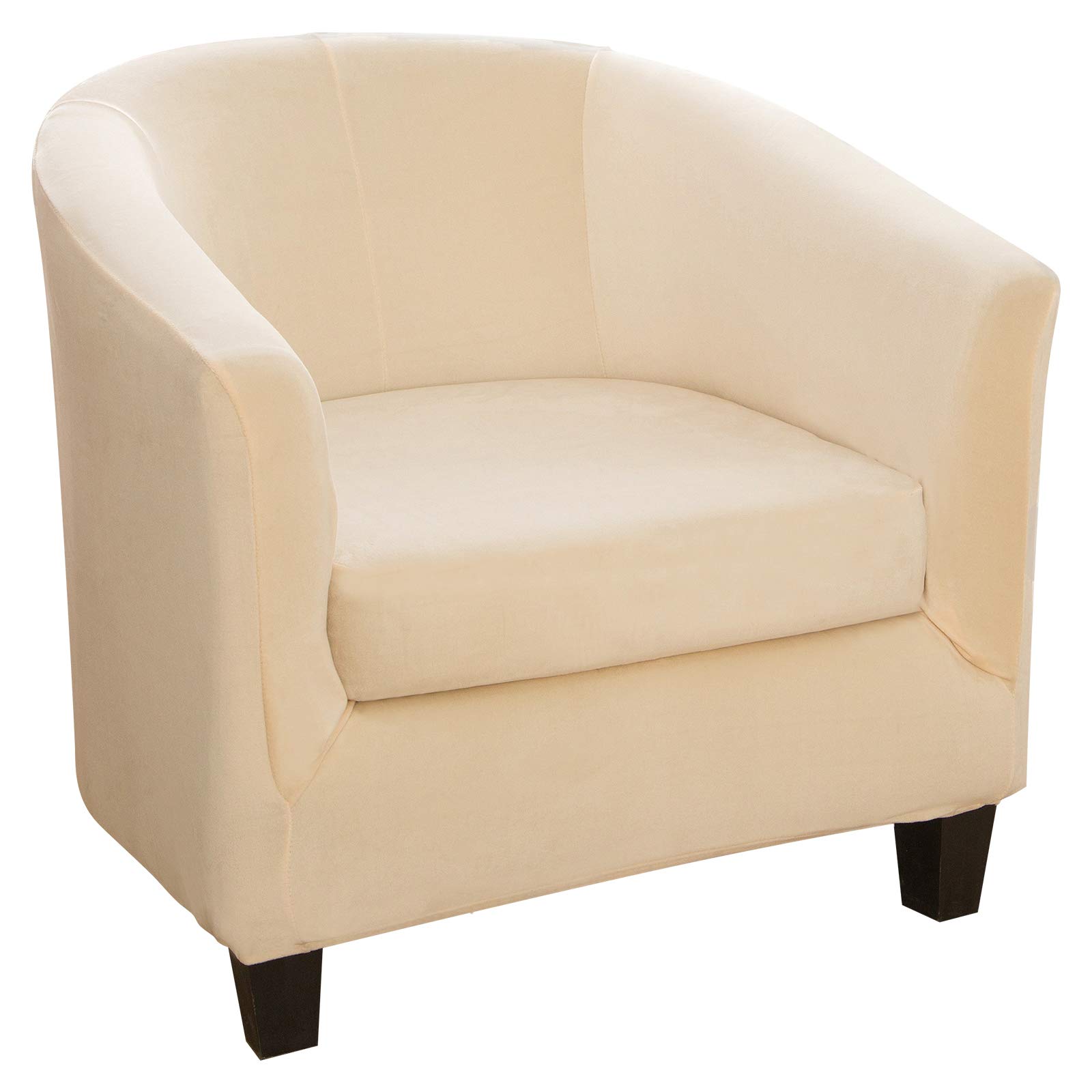 OKYUK 2 Pieces Tub Chair Covers, Stretch Velvet Tub Chair Slipcover For Armchair Covers, Removable Washable Furniture Protector Sofa Couch Cover For Dining Living Room Reception - Beige