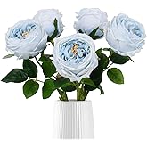 IPOPU Blue Roses Artificial Flowers 5PCS Real Touch Peonies Faux Austin Roses with Stems for Wedding Bouquet Party Home Decor (Blue)