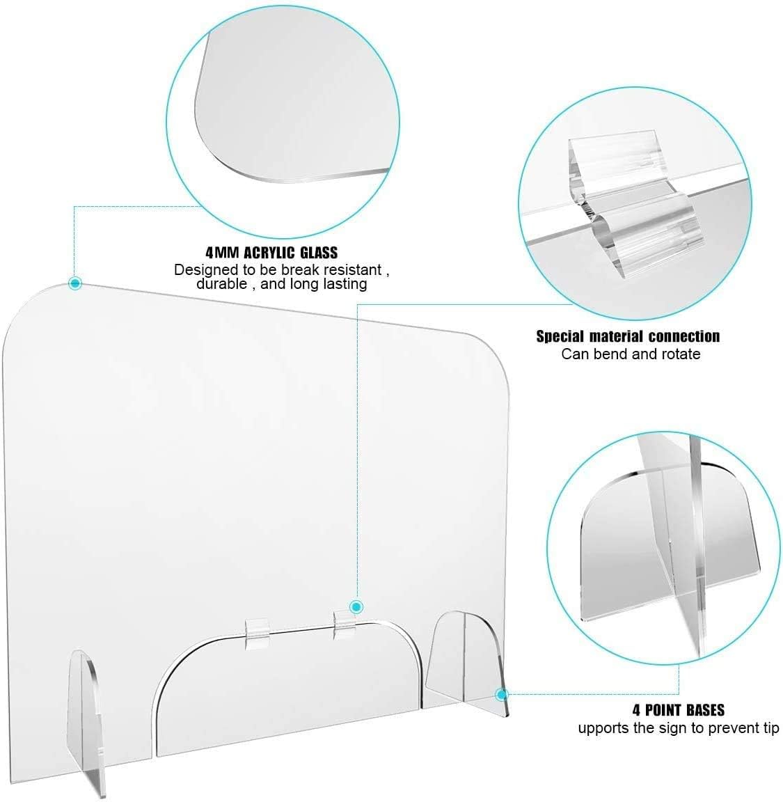 Sneeze Guard, 32" x 24" Protective Self-Standing Plexiglass Shield Scratch Resistant Barrier with Transaction 18" x 6" Window Flap for Receptionist, Checkout Counter, and Offices : Office Products