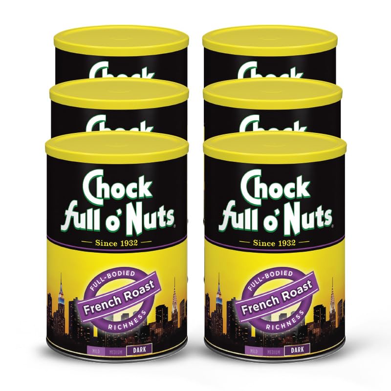Chock Full o' Nuts French Roast Ground Coffee – Premium Beans in Recyclable Steel Can – Rich Flavor & Aroma, Dark Roast – Perfect for Drip, Pour-Over, Percolator – 10.3 Oz Can, Pack of 6 Image Chock Full o' Nuts French Roast Ground Coffee – Premium Beans in Recyclable Steel Can – Rich Flavor & Aroma, Dark Roast – Perfect for Drip, Pour-Over, Percolator – 10.3 Oz Can, Pack of 6 Image