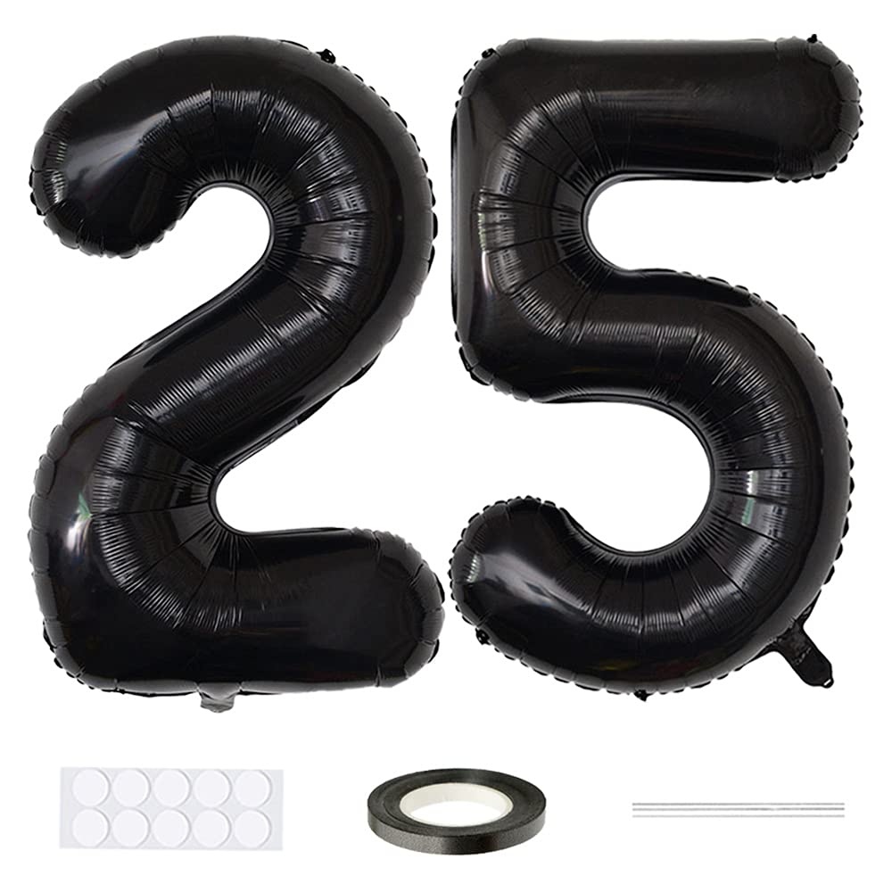 Xihuimay Number 25 Balloons 40 inch Digital Alphabet 25 Helium Digit Balloons for Birthday Party Supplies Wedding Bachelorette Bridal Shower, Black Number 25