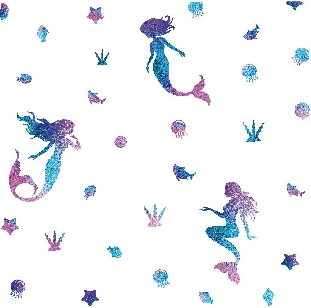 TOARTi Mermaid Wall Decal Fairytale Ocean World Decorations Girls Nursery Decal Bathroom Wall Sticker Bathtub Decoration Home Decor，Sea Blue