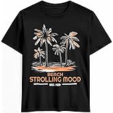Graphic Mens T-Shirt, Vacation Palm Tree Beach Retro Cotton Tees Short Sleeve Shirts Adult Summer Gym Casual Tops