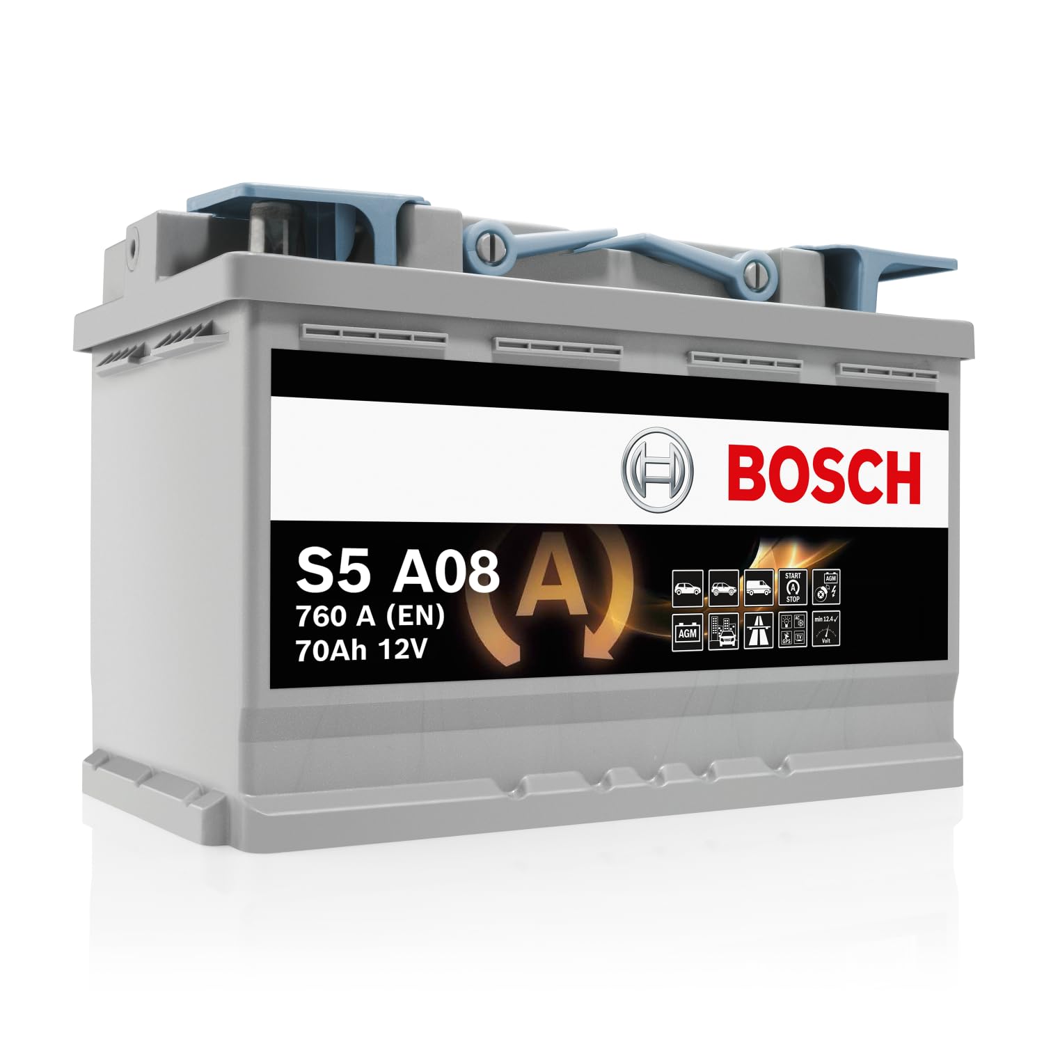 Bosch S5A08 - car battery - 70A/h - 760A - AGM technology - adapted for vehicles with Start/Stop system