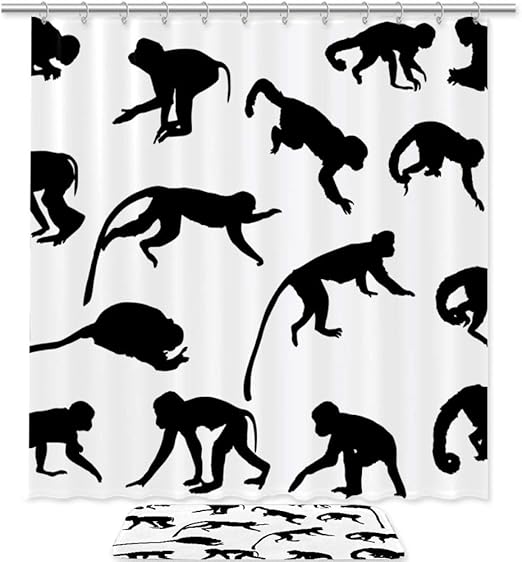Amazon Com 2 Pieces Decorative Creative Monkey Silhouette Print Bathroom Decor Set Waterproof Polyester Fabric Shower Curtain Non Slip Bath Mat Memory Foam With Matching 71 X71 Home Kitchen