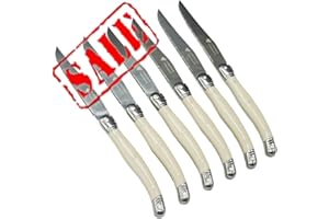 KeepingcooX Laguiole Flatware Set | Laguiole Steak Knife - Stainless Steel Cutlery, Serrated Blade with White Handle, Straigh
