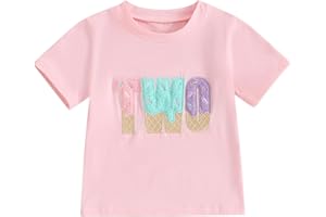 YOKJZJD Toddler Baby Girl 1st 2nd 3rd 4th 5th Birthday Outfit Summer Ice Cream One Two Three Year Old Short Sleeve T-Shirt