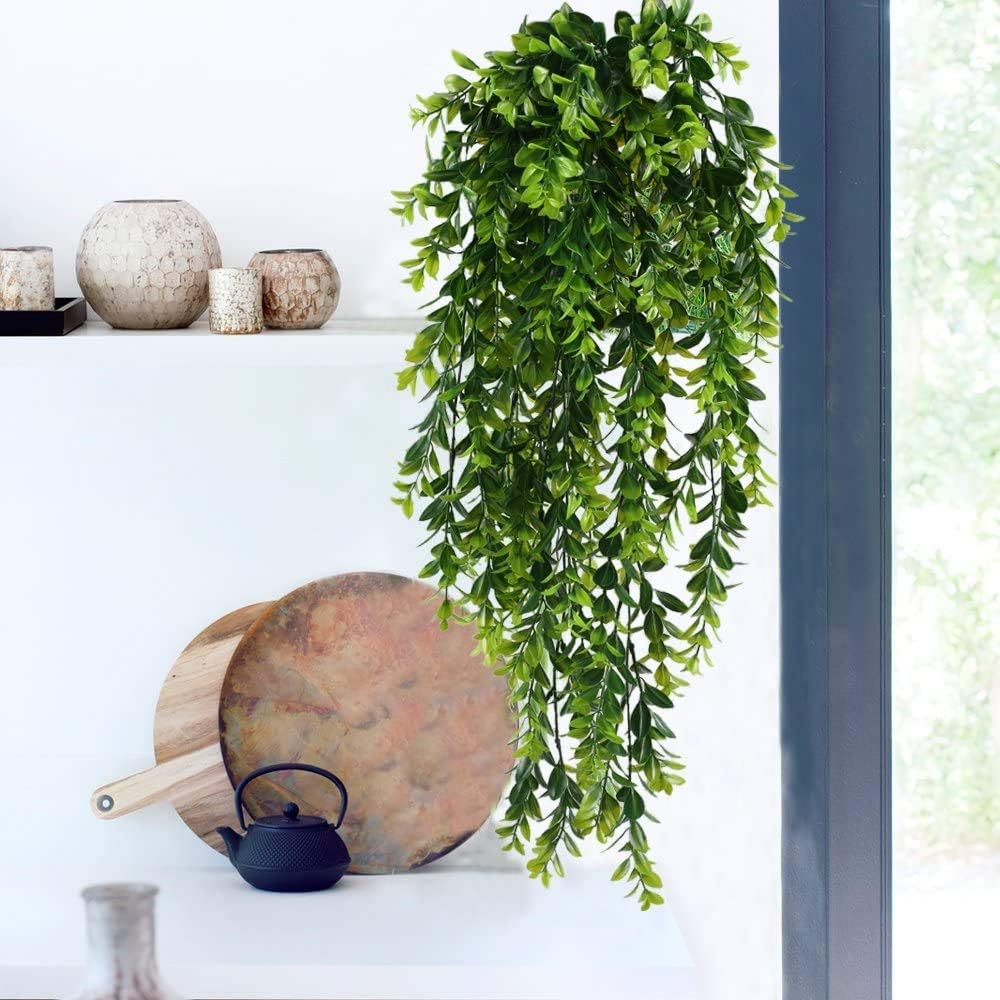 MIHOUNION 2pcs Artificial Trailing Plants Fake Hanging Plants Plastic Faux Foliage Greenery House Plant for Indoor Outside Home Bedroom Garden Wedding Hanging Pot Basket Decor - Image 4