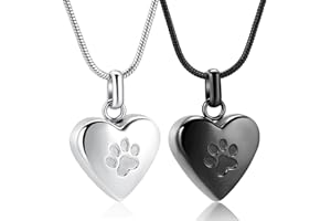 zeqingjw Pet Cremation Jewelry for Ashes Pendant Paw Print Pet Heart Urn Necklace Memorial Keepsake Jewelry for Pet/Dog's/Cat's Ashes
