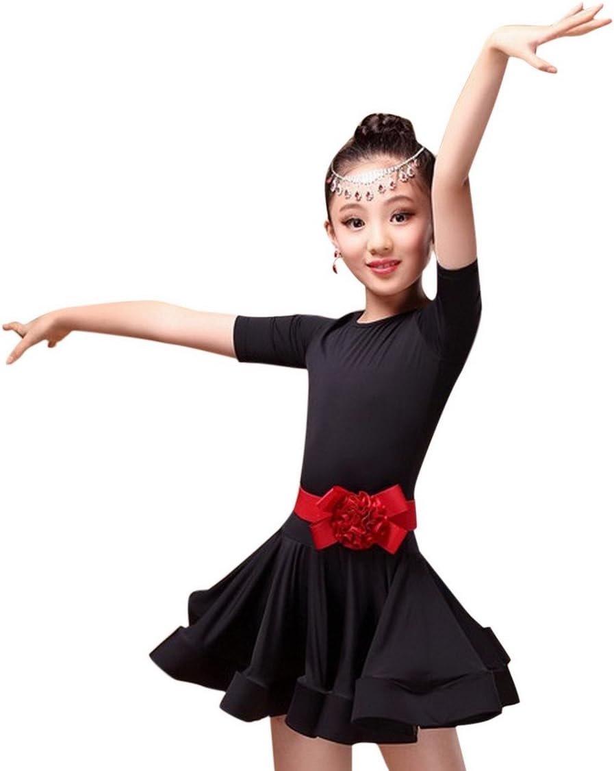 Happy Cherry Kid Girls Spandex Latin Rumba Samba Dance Dress Ballroom