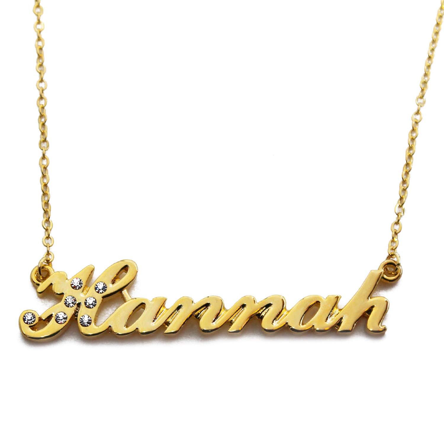 Kigu Hannah Name Necklace Personalised 18K Gold Plated, Custom Dainty Name Pendants, Jewellery for Ladies, Girlfriend, Mother, Sister, Friends Inc Bag & Box