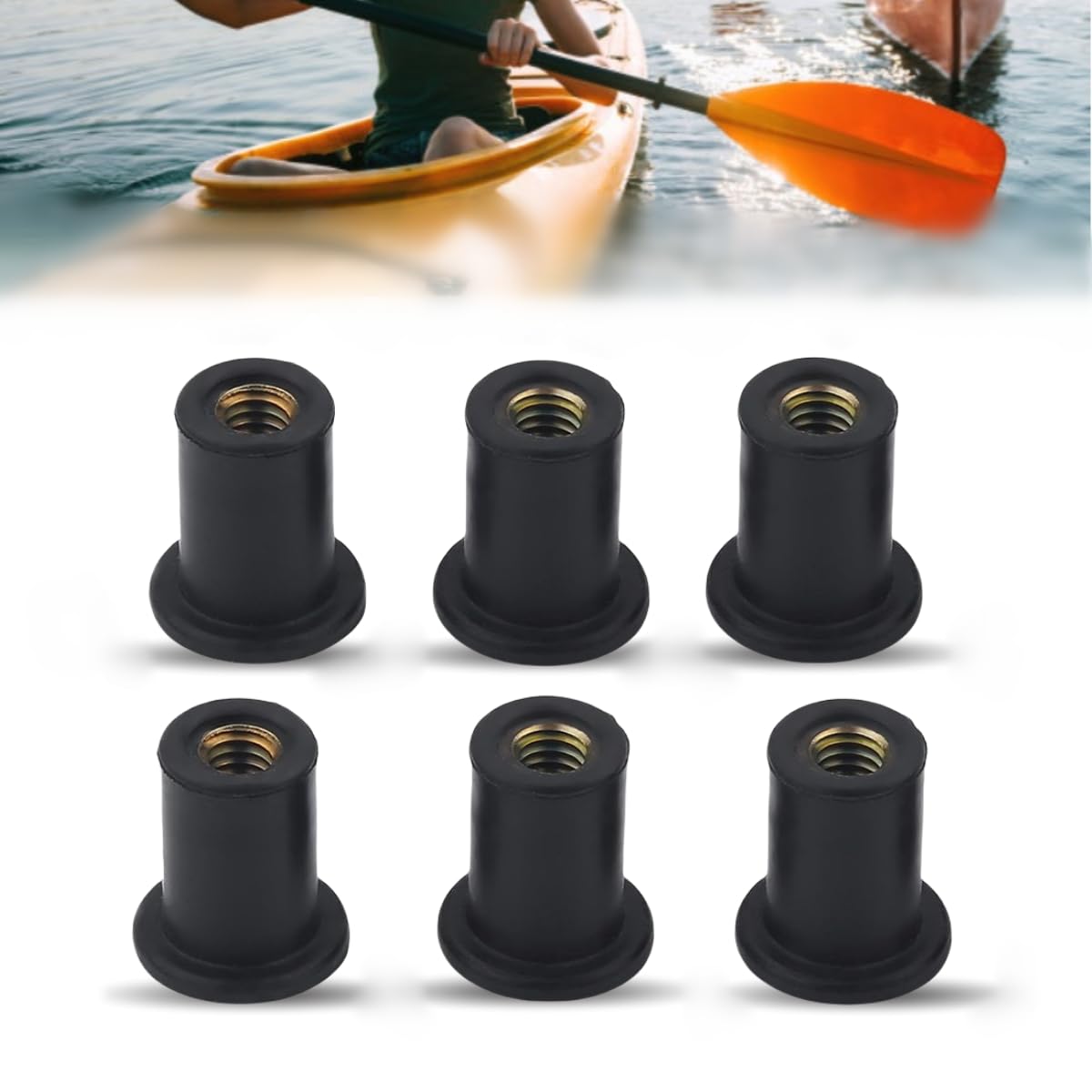 6pcs M4 Rubber Well Nut Nuts, Well Nuts Fairing Fasteners Windshield Motorcycle Accessories Screws Rubber and Brass Parts Windscreen Nuts for Kayak Canoe Boats, Black