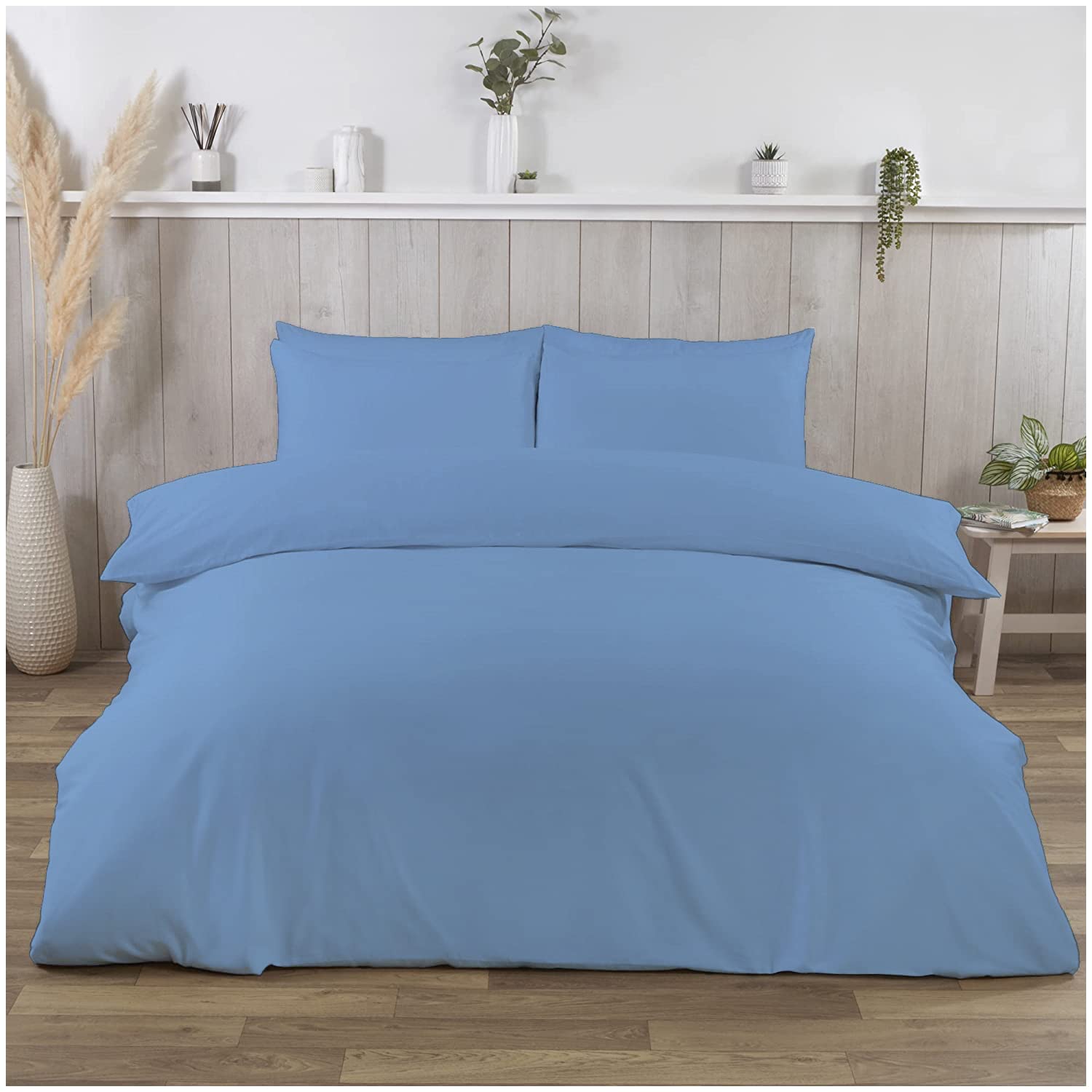 GC GAVENO CAVAILIA Luxury Quality Plain Dyed Thermal Flannelette Duvet Cover and Pillowcases, Cotton, Blue, King
