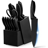 Knife Set, 16 Pieces Kitchen Knife Set with Block and Sharpener, Knife Block Set with Ergonomic Handles, High Carbon German Stainless Steel, Dishwasher Safe
