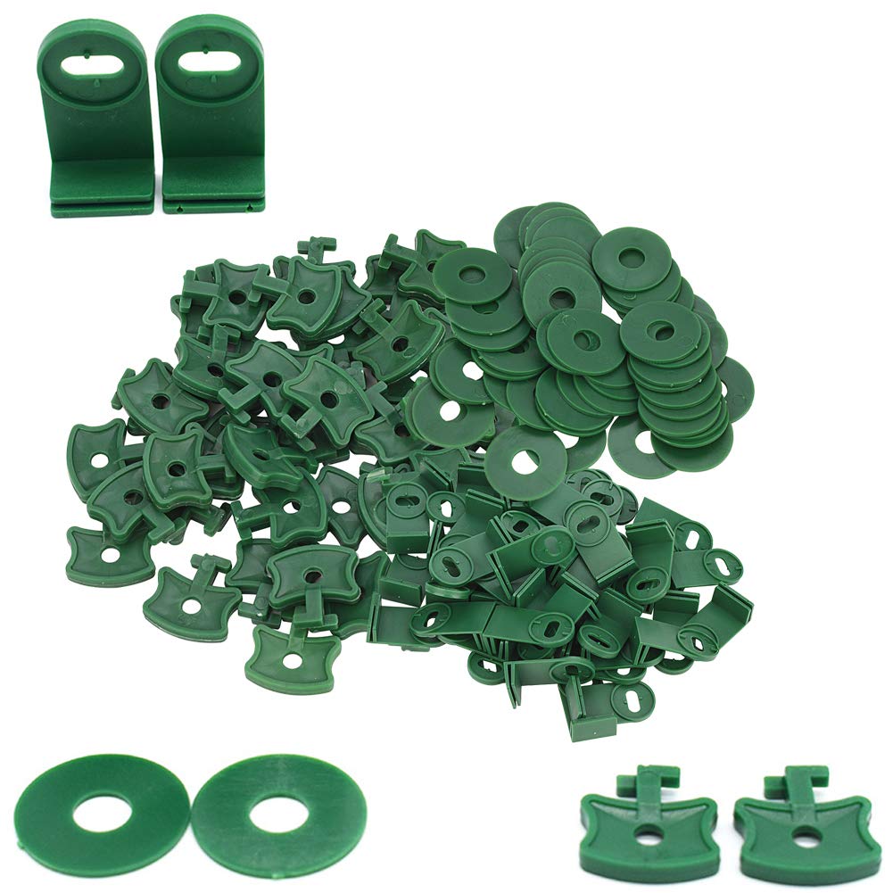 Greenhouse Twist Clips Plastic Greenhouse Fixing Clips Washers Extender Corner Clips for Aluminium Greenhouse Bubble Wrap Insulation Netting Shading (Green 50*Clips + 50*Washers + 50* L Extenders)