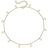 JSGEMSLEE Star Necklace for Women White Gold 14K Gold Plated Layered Star Choker Necklace for Women Thanksgiving Christmas Jewelry Gifts