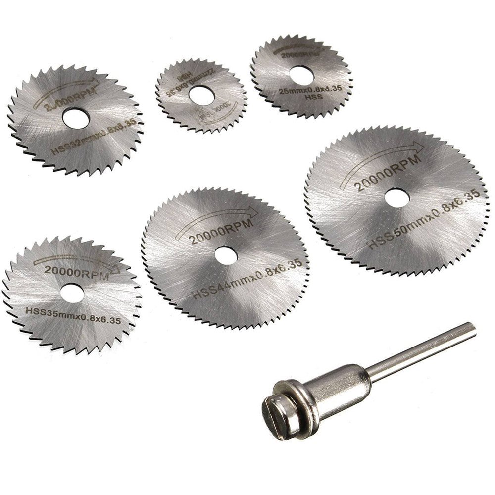 Migiwata HSS Mini Circular Saw Blades Set of 7pcs with 1/8" Straight Shank Mandrel for Dremel Fordom Electrical Grinding Machine Rotary Tool