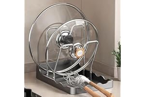 Pot Lid Holder, Lid and Spoon Rest Holder for Kitchen Counter, Foldable Pan Lid Organizer Stand with Nonslip Pads Multifuncti