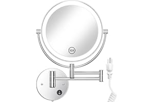 Gospire 8.5 Inch LED Wall Mounted Makeup Mirror Round Double Sided 1X/10X Magnifying Vanity Mirror with Lights 360 Degree Swivel Lighted Cosmetic Mirror (8.5 Inch-10X, Chrome Mirror with LED)
