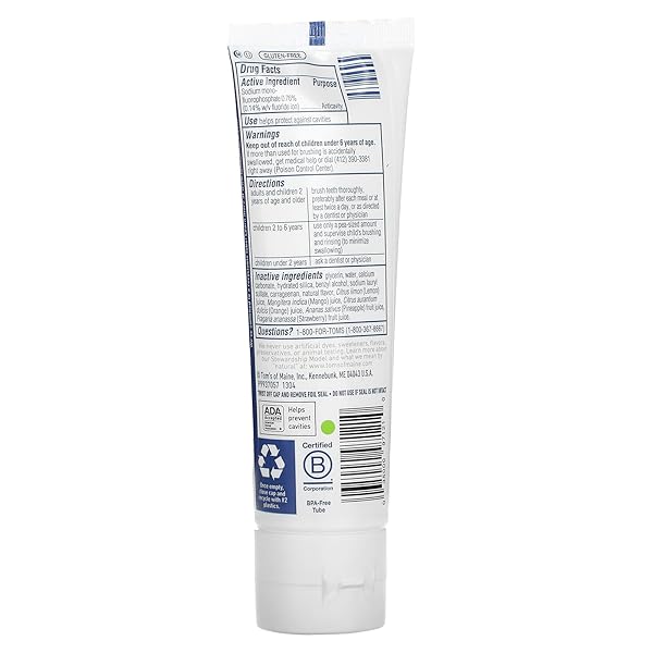 TOM’S OF MAINE NATURAL KID’S FLUORIDE TOOTHPASTE, OUTRAGEOUS ORANGE MANGO, 5.1 OZ.