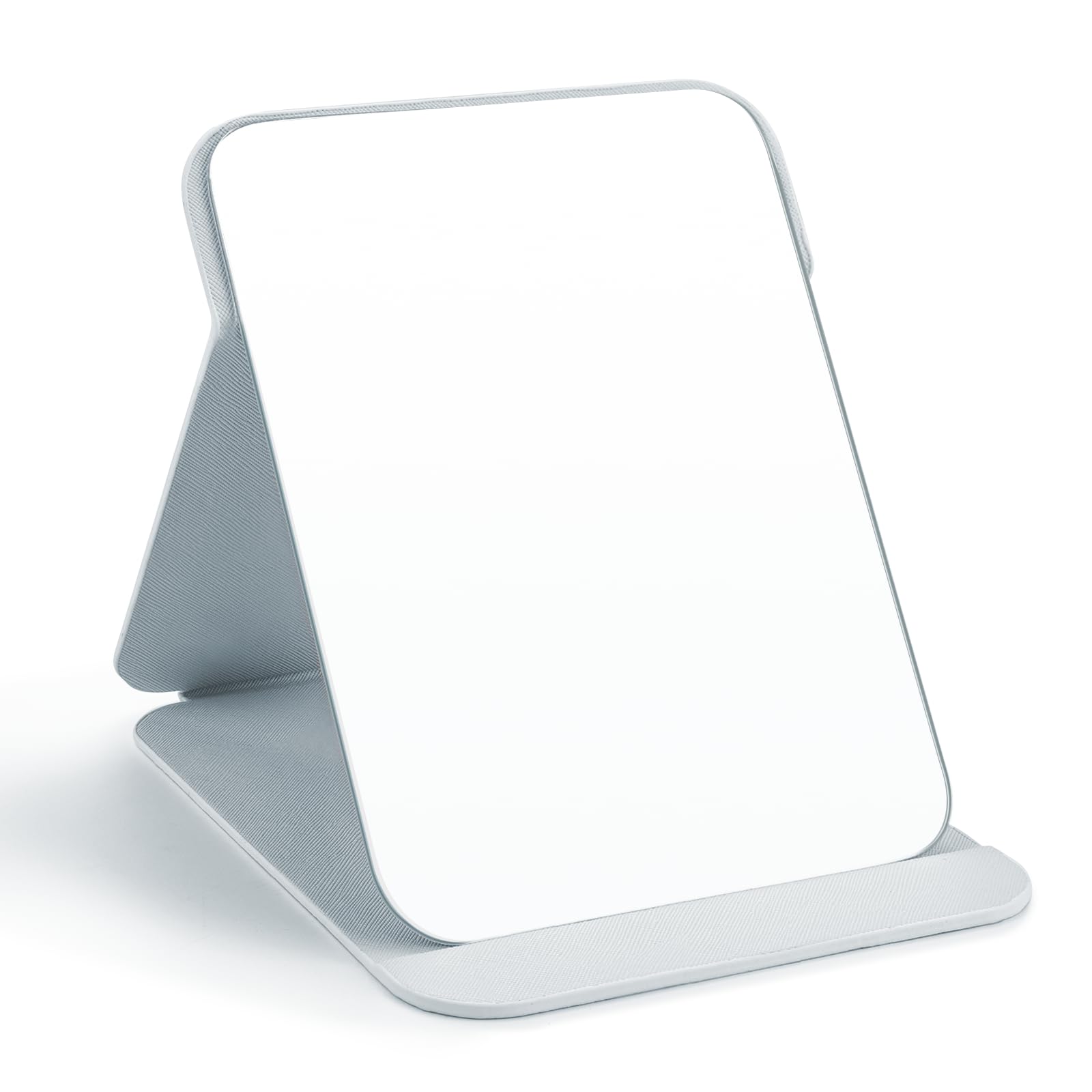 OWLKELA 25x17cm Portable Folding Mirror, Super HD Compact Makeup, White PU Leather Travel, Free Standing Vanity, Tabletop Foldable
