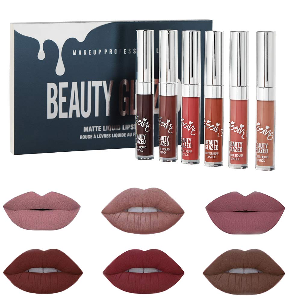 Beauty Glazed Long Lasting Lipstick 6 Pcs Lip Glosses Matte Waterresistant Beauty Lip Makeup Matte Liquid Lipstick