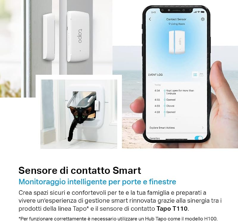 T110 Sensore Contatto Smart Porte Finestre Avvisi Hub Richiesto