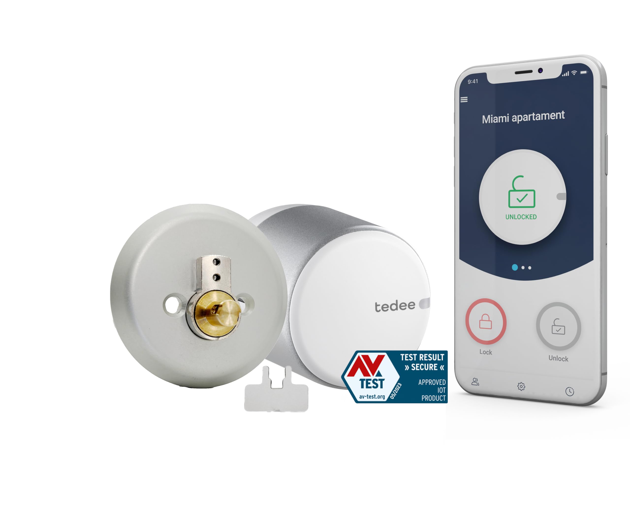 tedee Go Smart Lock with Bluetooth, AutoLock and App, Keyless Access Smart Front Door Lock for Single-Cylinder Deadbolt, Silver (Deadbolt Adapter + bar)