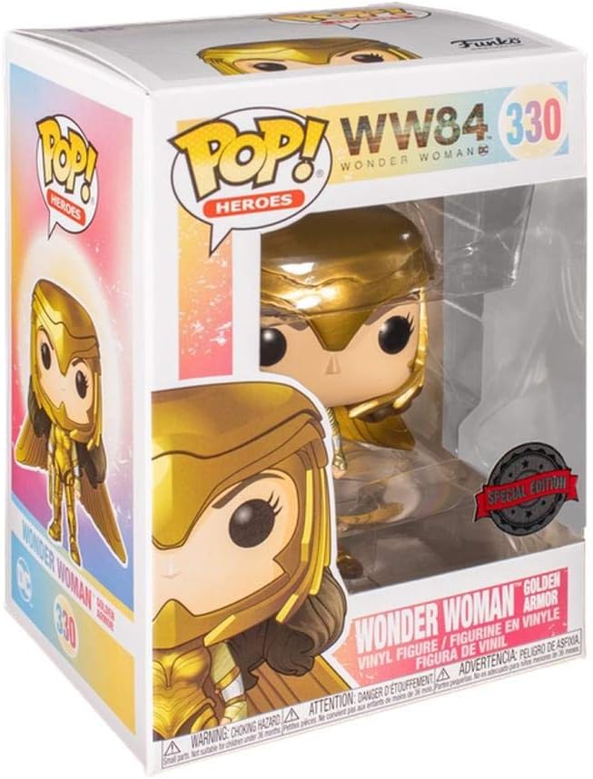 Funko 46661 Pop! Heroes: DC WW84 - Wonder Woman (Metallic Golden Armour Special Edition) #330, Multicolor, Standard - Image 4