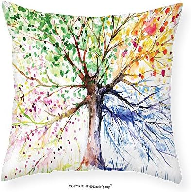 UncleQiang Custom pillowcases Four Seasons Modern Painting Artistic Artwork Relax Design Magical Tree Watercolor View Theraphy Theme for Living Room Bedroom Dorm Decor Purple Yellow Green Navy Brown