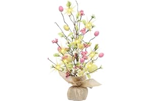 JHHJIFY Easter Egg Tree Easter Decorations 18 Inch Lighted Easter Egg Tree Easter Centerpiece Table Decor Gifts and LED Light, for Home Party Wedding Holiday Spring Summer Decoration (B)