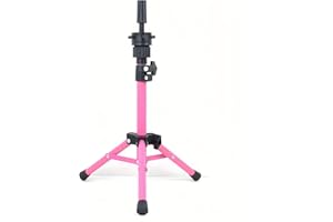 Yiifiulyn Adjustable Wig Head Stand Tripod Mini Mannequin Head Stand Protable Metal Stand for Training Head and Wig Display (Pink)