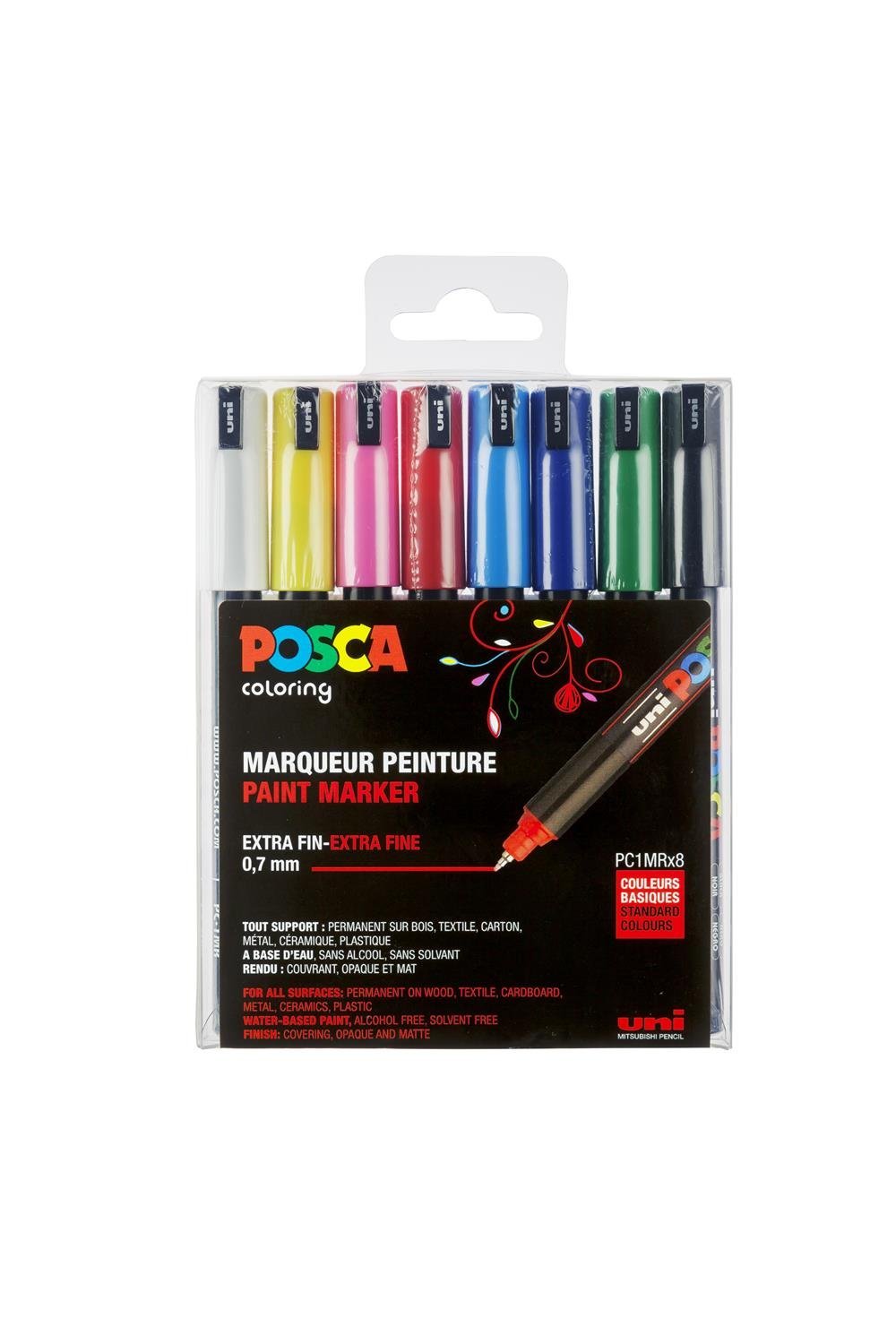 uni-ball POSCA 181708 - POSCA Marker with Calibrated Tip, Set of 8, Primary Colours