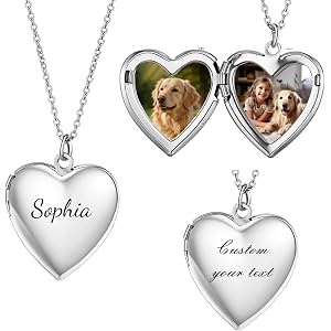 Varedia Custom Locket Necklace for Women with Text - Personalized Stainless Steel Heart Photo Locket with Picture Inside Gift