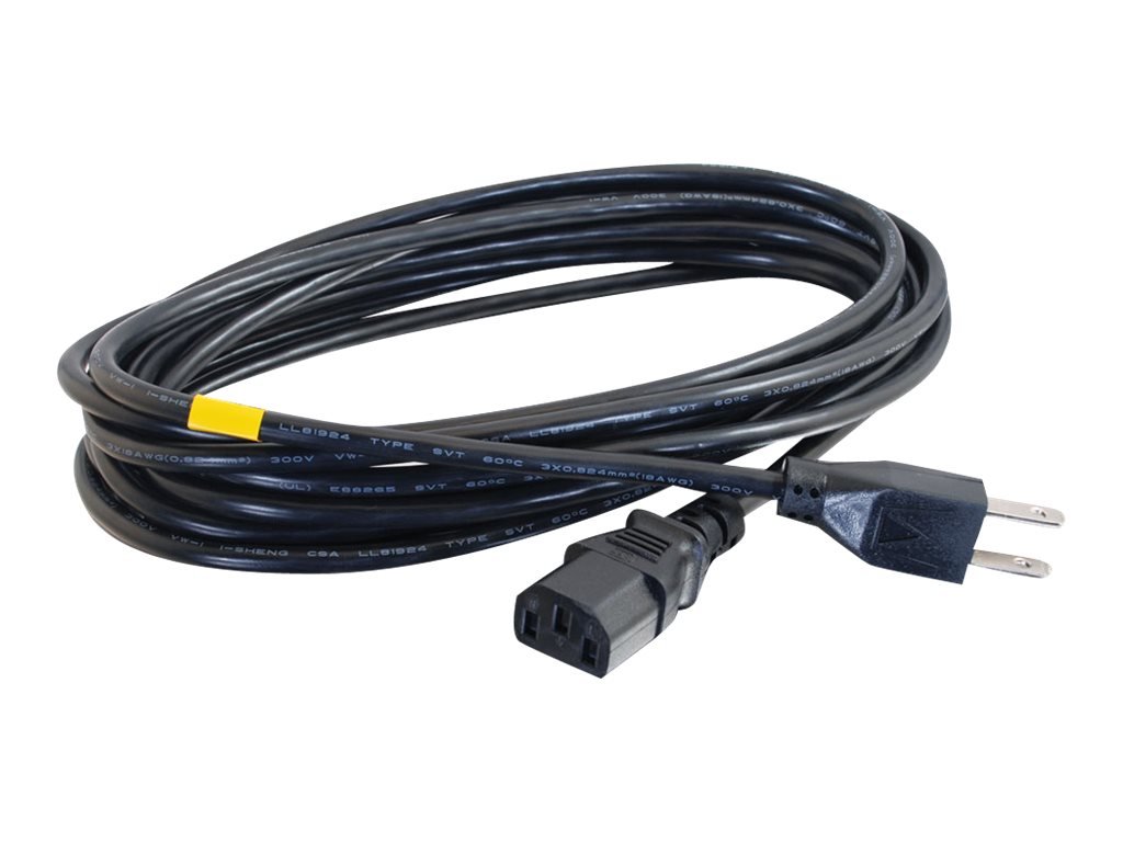 C2G Power Cord, Replacement Power Cable, 3 Pin Connector, Universal Power Cord, 5-15P to C13, 18 AWG, Black, 6 Feet (1.82 Meters), Cables to Go 03130