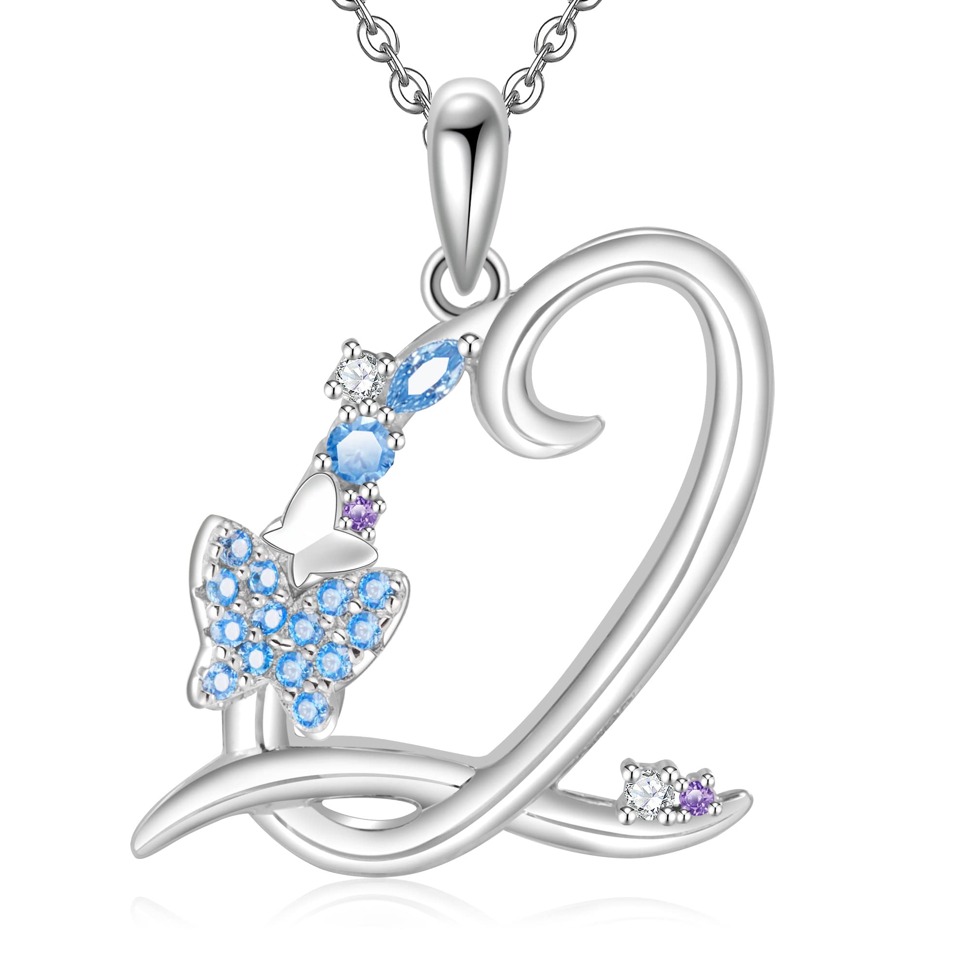 Initial Necklace for Women 925 Sterling Silver Butterfly Letter Pendant Gift for Women