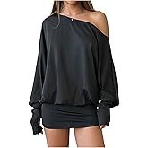 SOLY HUX Women's Long Sleeve Off The Shoulder Dress Y2k Mini Dress Streetwear Music Festival Outfits