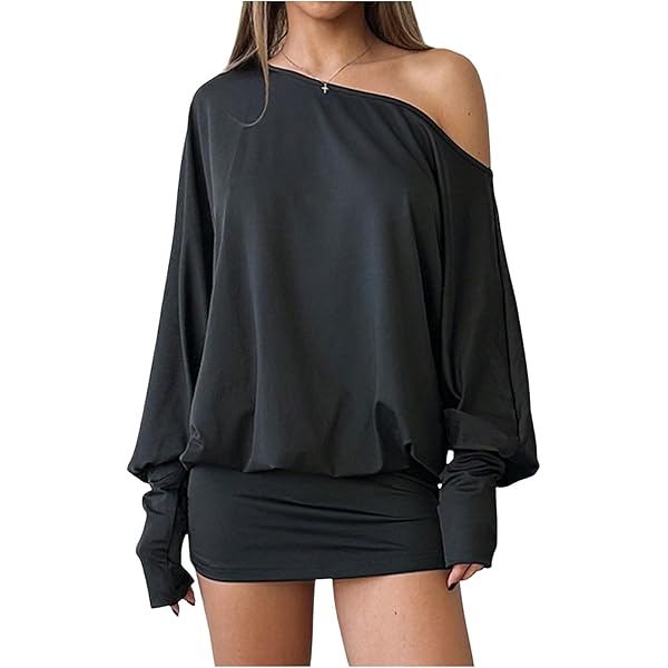 Women's Sexy Off-Shoulder Batwing Sleeve Mini Dress Loose Pleated Wrap Hip  Dress Apricot at Amazon Women's Clothing store