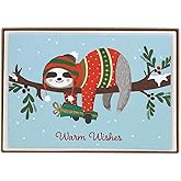 Graphique Sloth Holiday Cards - Pack of 15 Cards with Envelopes - Christmas Greetings - Glitter and Red Foil Accents - Boxed Set - 4.75" x 6.625"