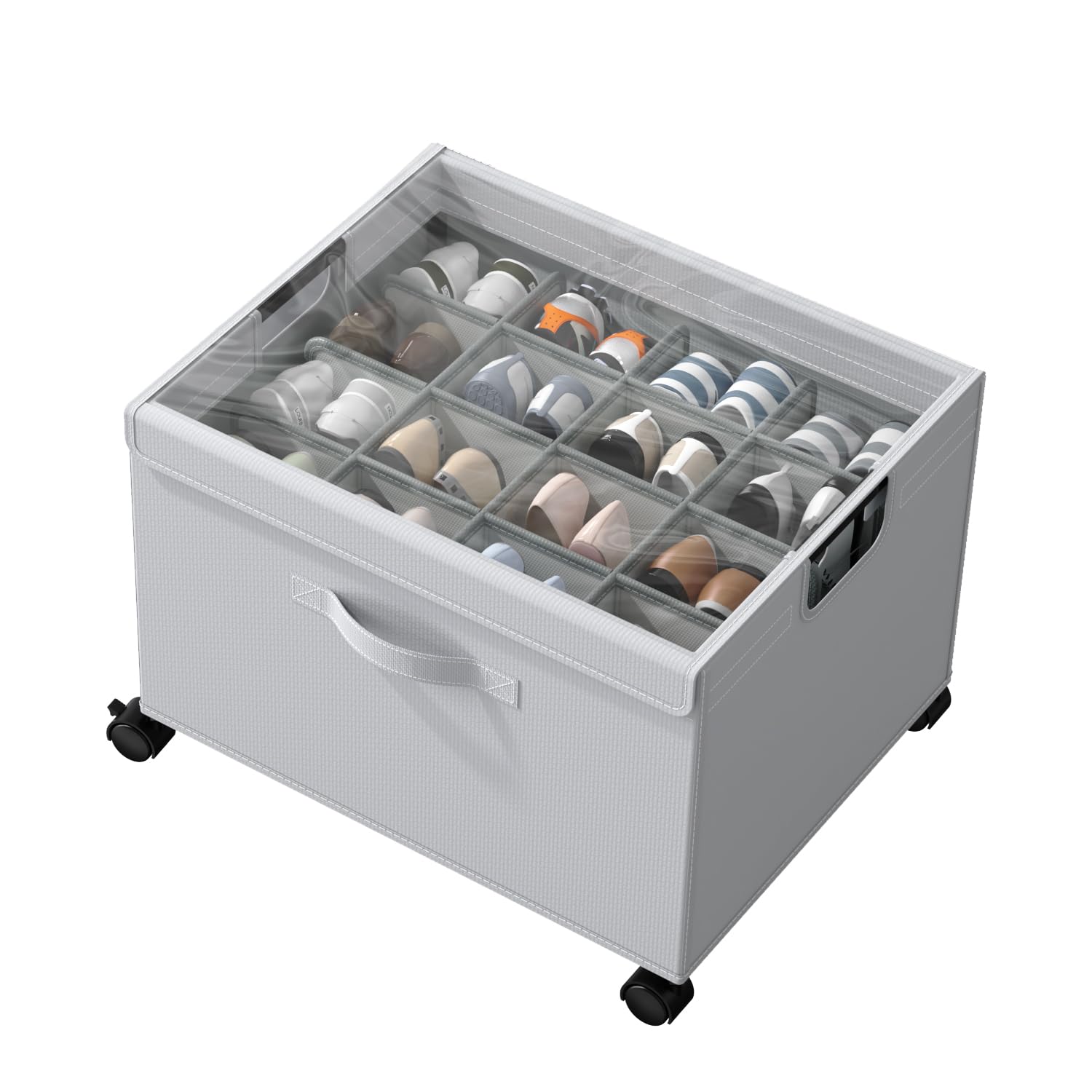 Photo 1 of HOUSE AGAIN Shoe Organizer for Closet, Shoe Storage Boxes with 360° Wheels, Sturdy Metal Frame Fits up to 16 Pairs, Boots&Shoes Cubby Storage Containers with Adjustable Dividers and Clear Cover